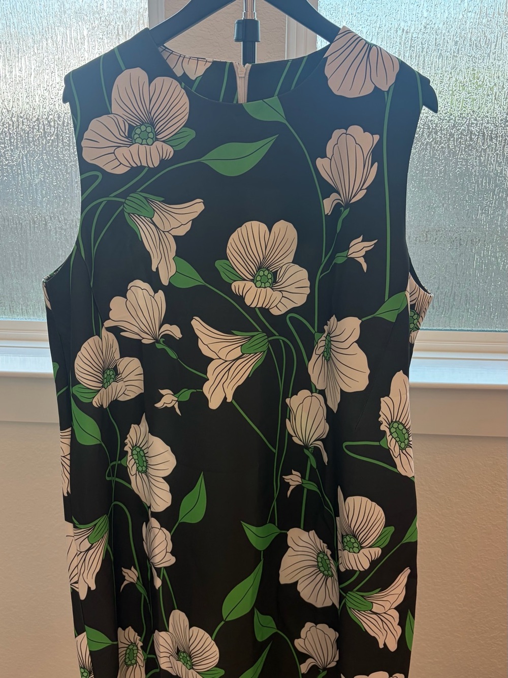 Floral A-Line Sleeveless Dress in Black and Green